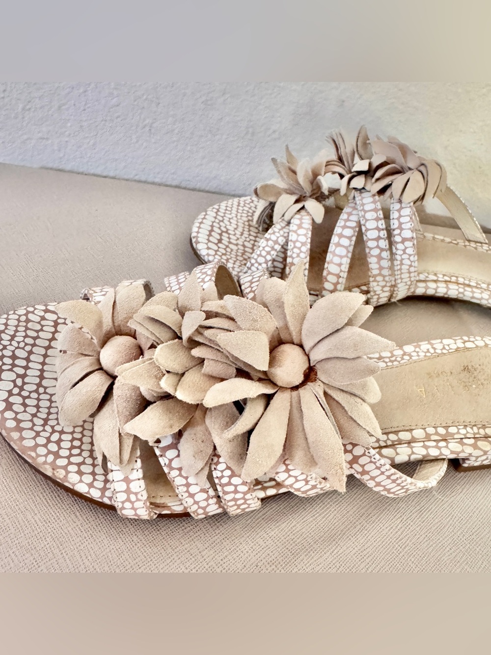 CECILIA NEW YORK Astra  Beige Pink Floral Snakeskin Leather Suede Slide Sandal